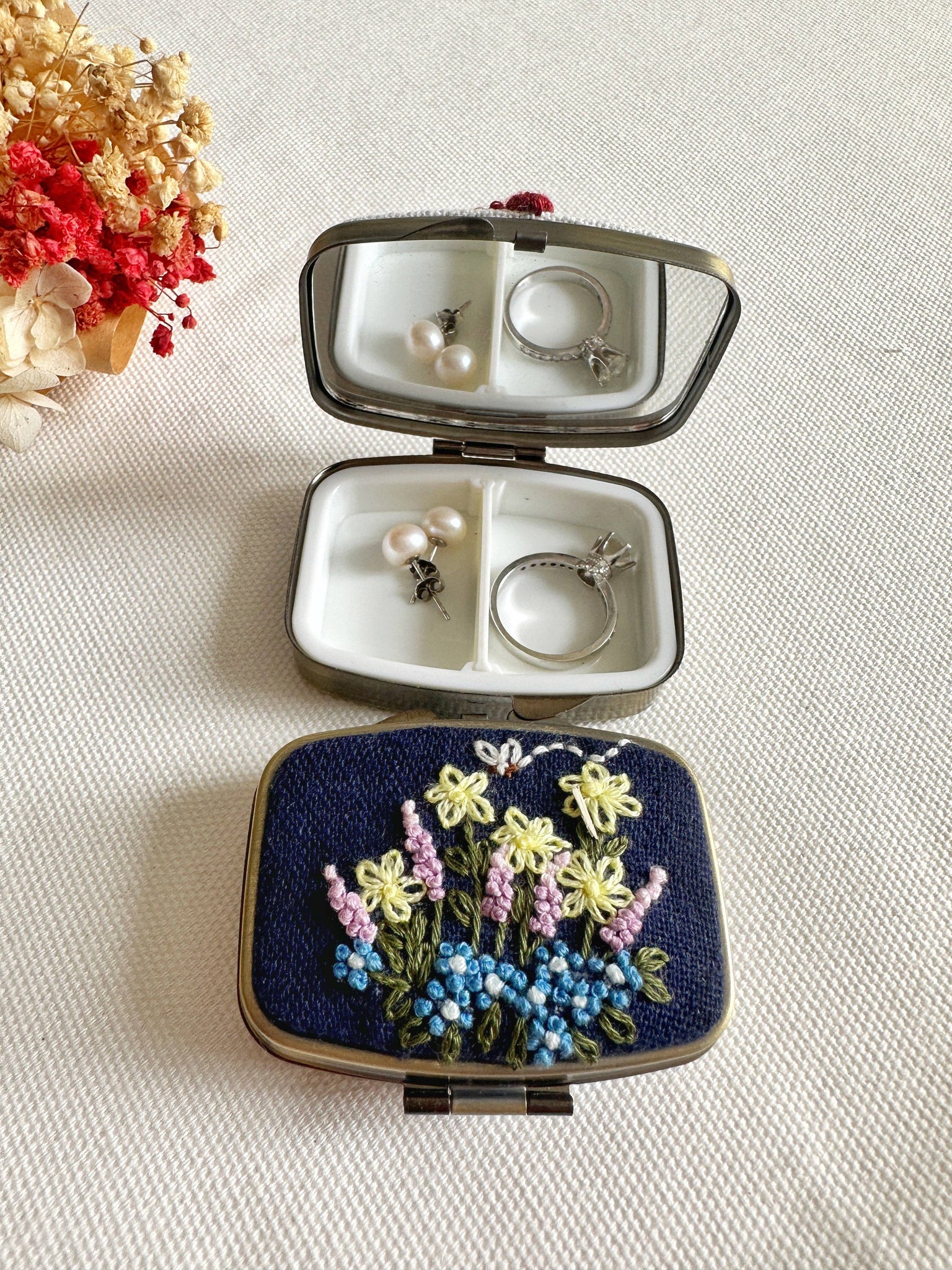 Floral Embroidered Mini Jewelry Box