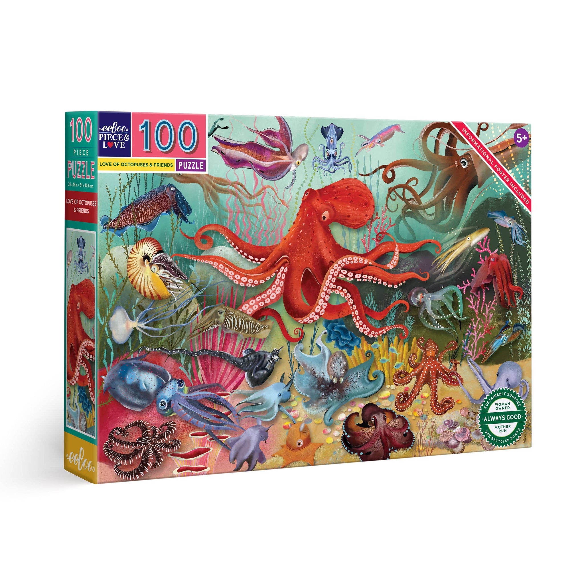 eeBoo Love of Octopuses & Friends 100 Piece Puzzle