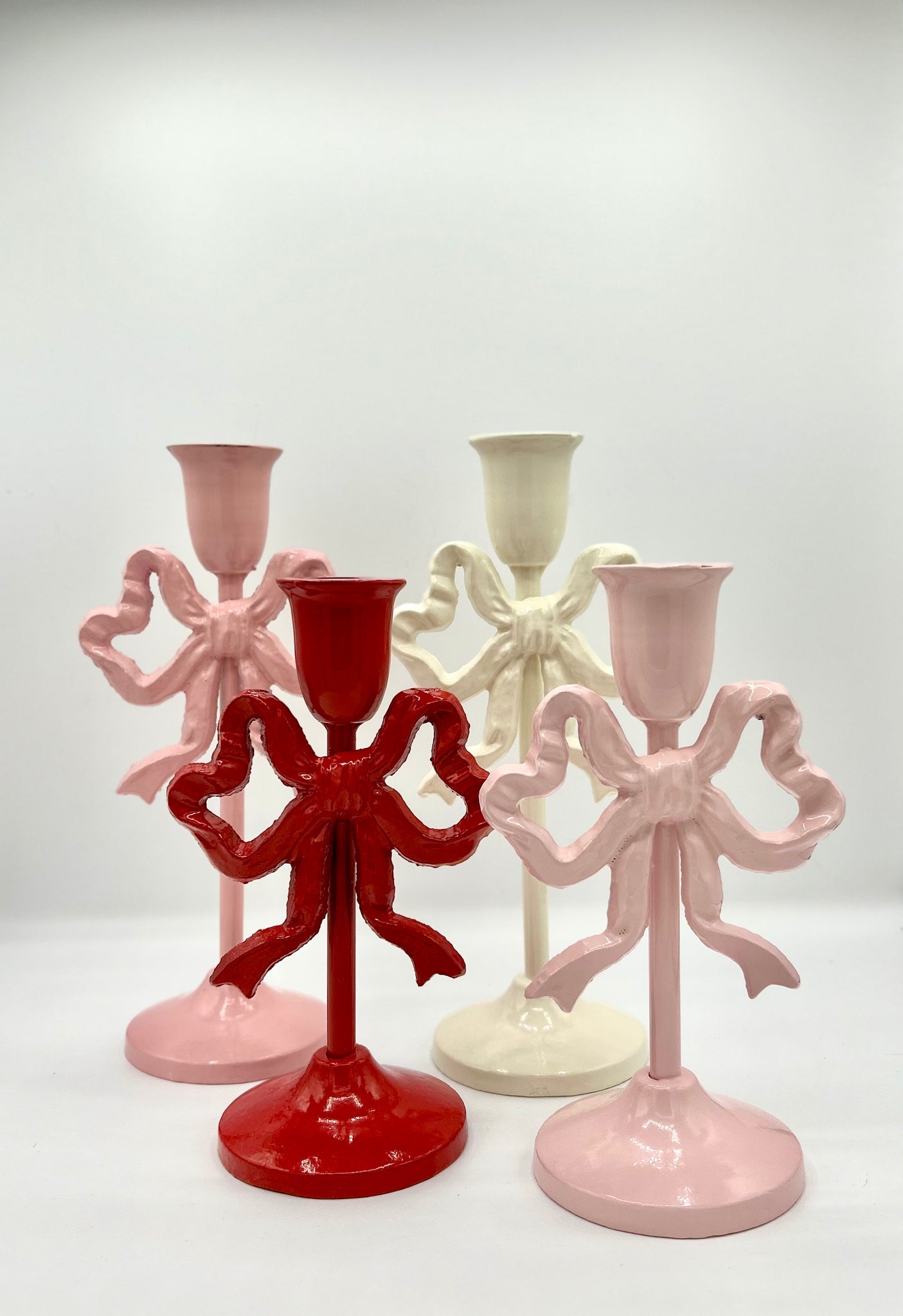 Tall Cast Iron Bow Taper Candle Holders