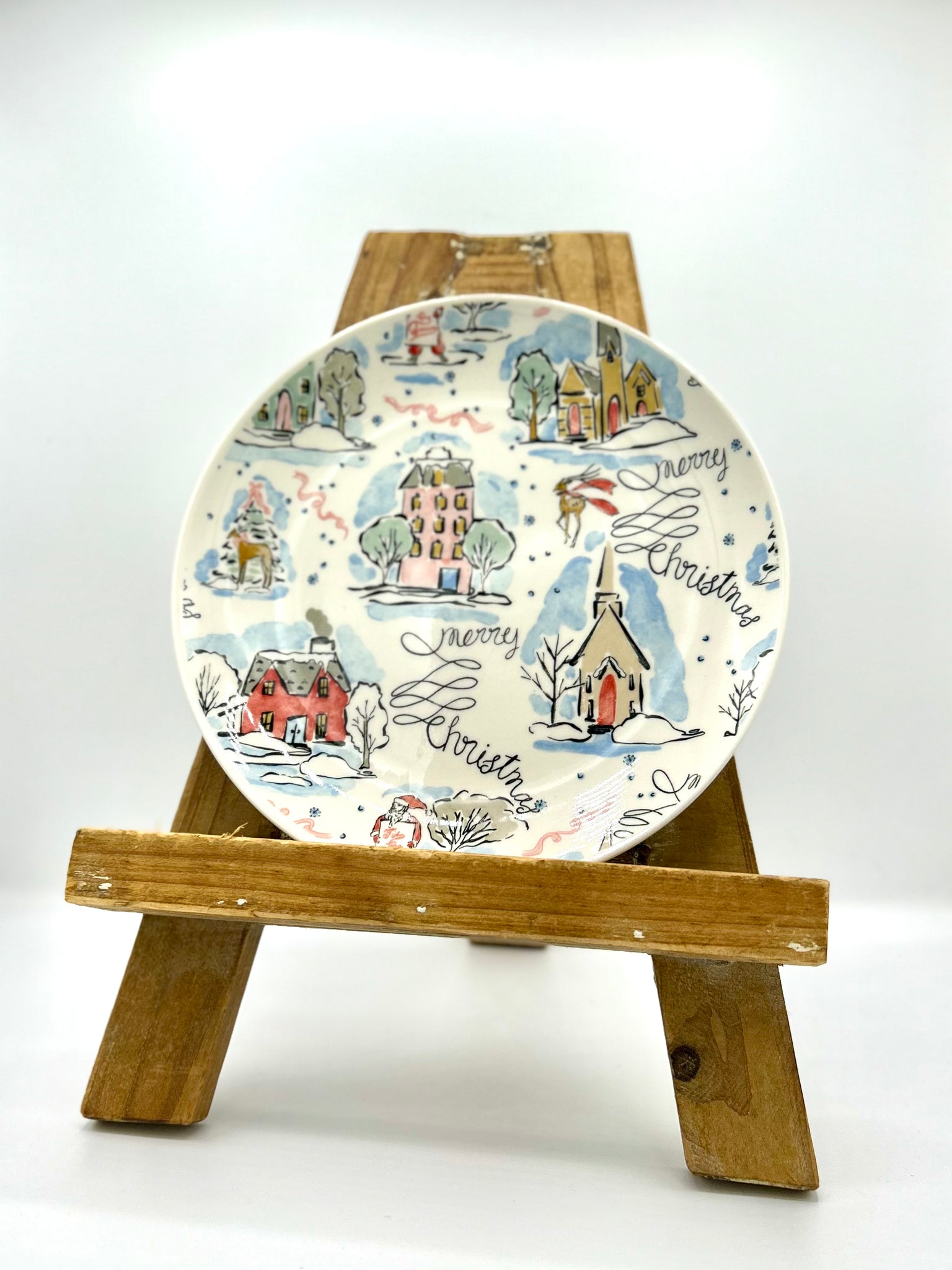 Stoneware Plate Set with Holiday Patterns