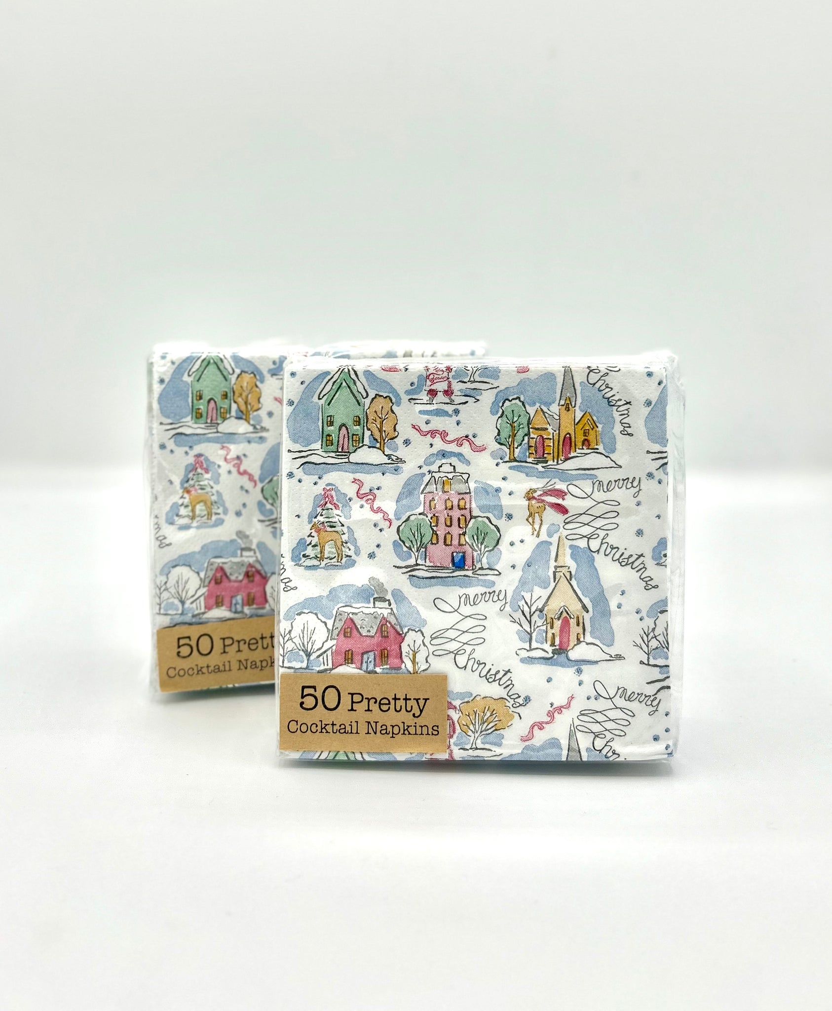 Cocktail Napkins with Winter Houses
