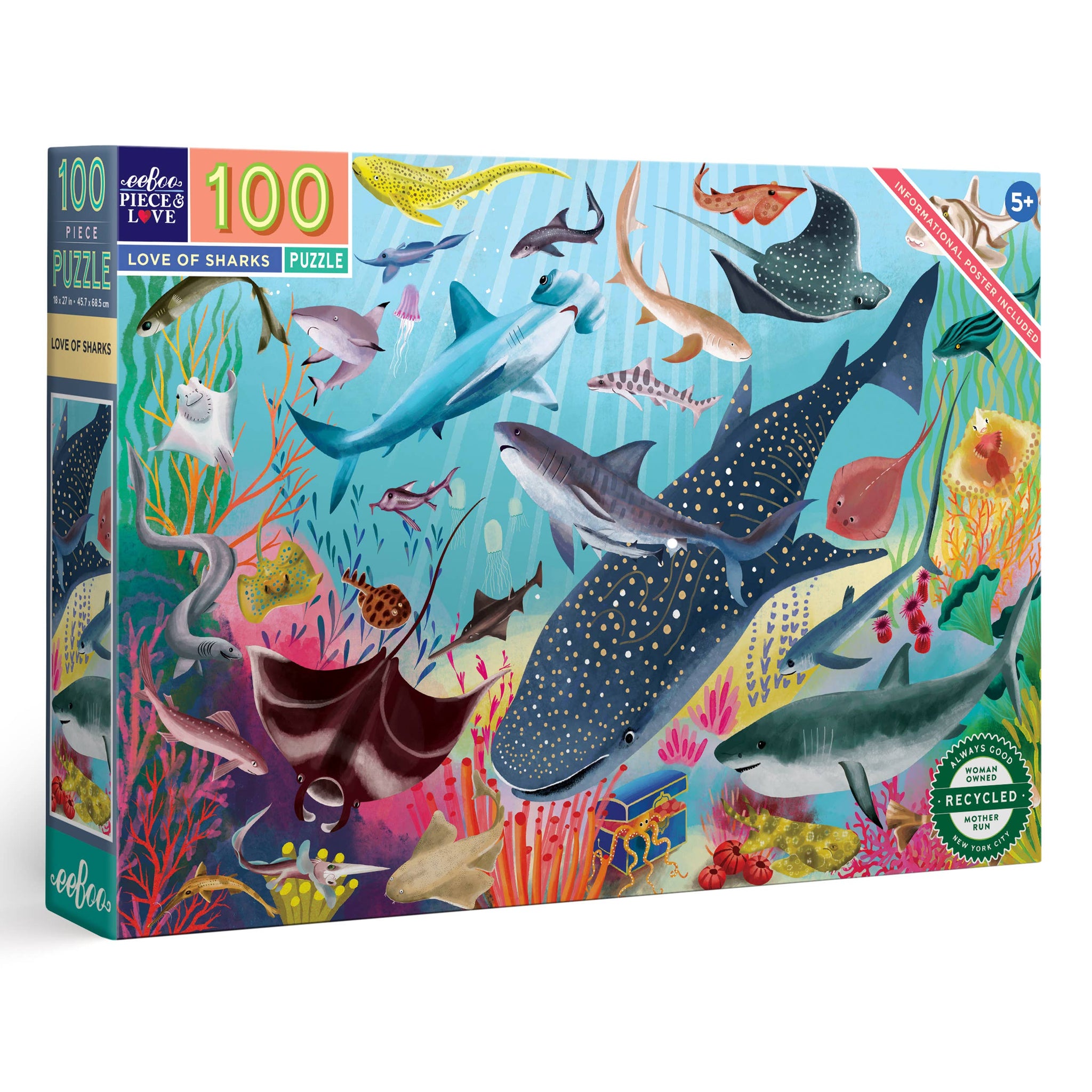 eeBoo Love of Sharks 100 Piece Puzzle